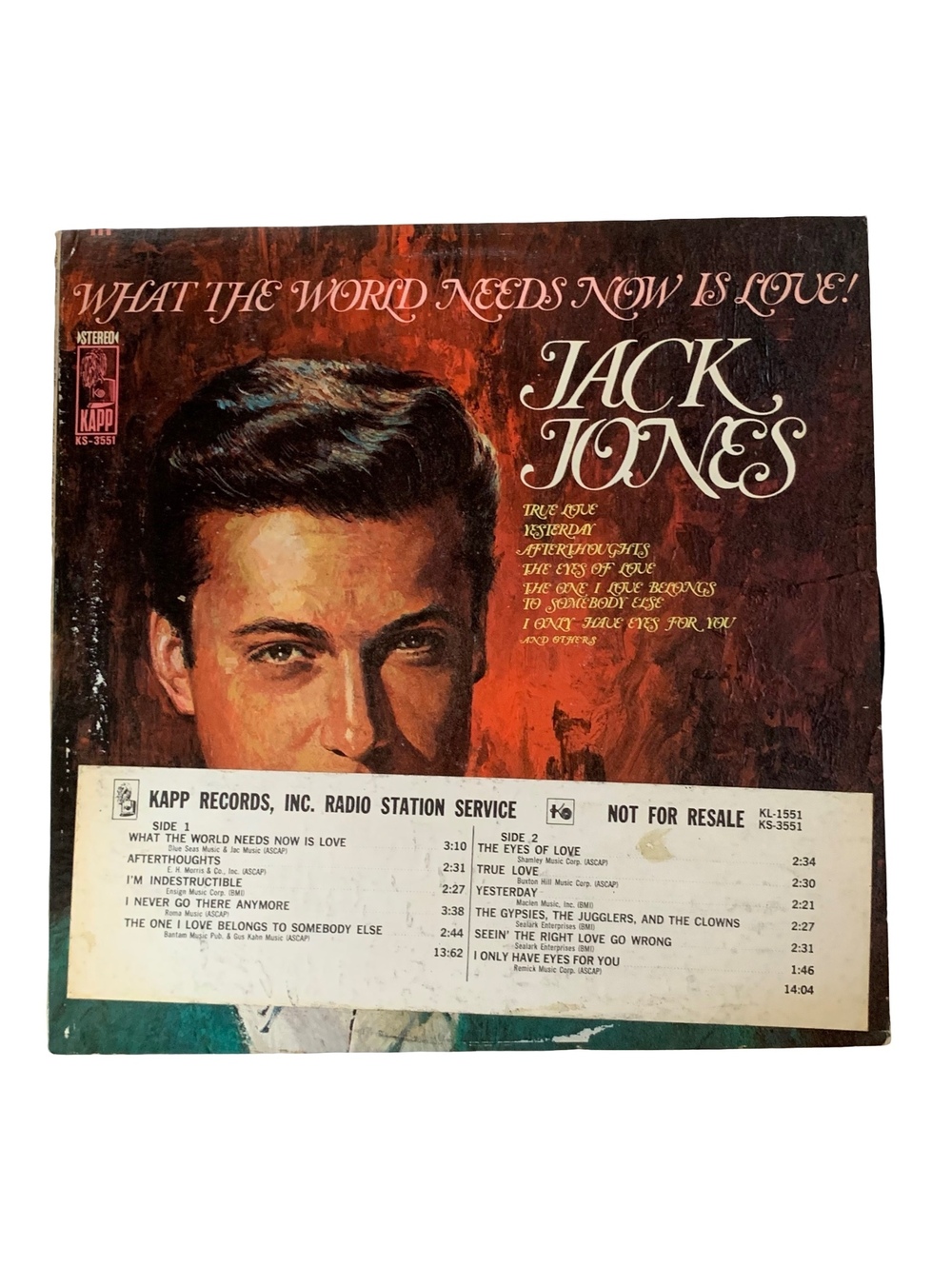 Jack Jones What The World Needs Now Is Love Kapp Promo Vinyl LP Album